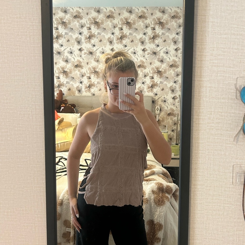 POL Women's Taupe Lace Tank Top